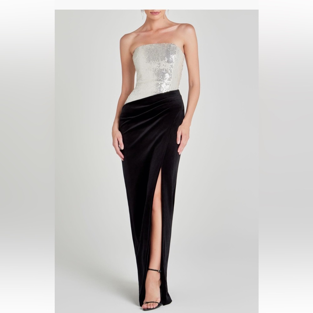 NADINE MERABI Samantha Mixed Media Strapless Column Gown size 6 small/medium